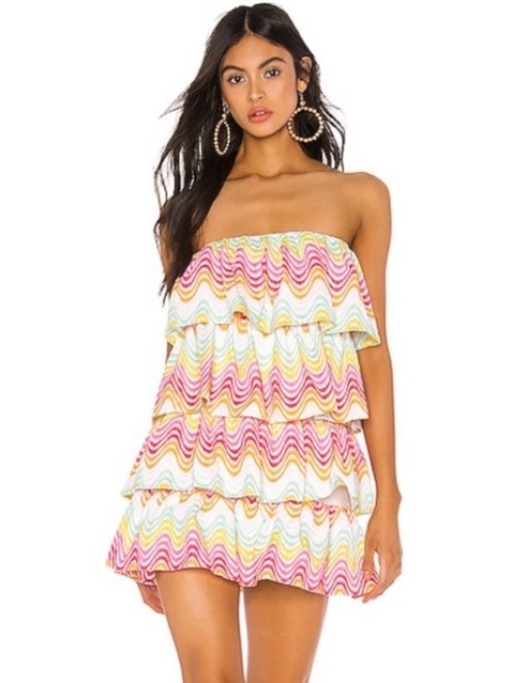NWOT Tularosa Finley Strapless Tiered Ruffle Dress - Pastel Rainbow - Size Large